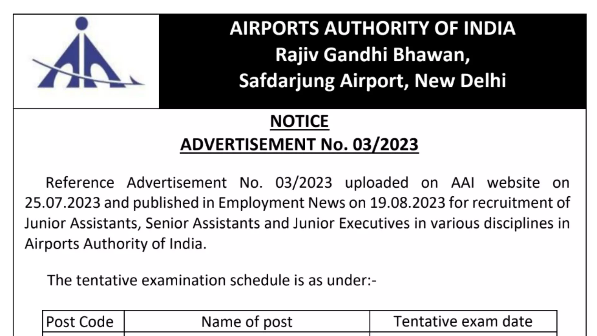 Airport Authority JA, SA, Jr. Executive Exam Dates 2023 Released, Check Here!!
