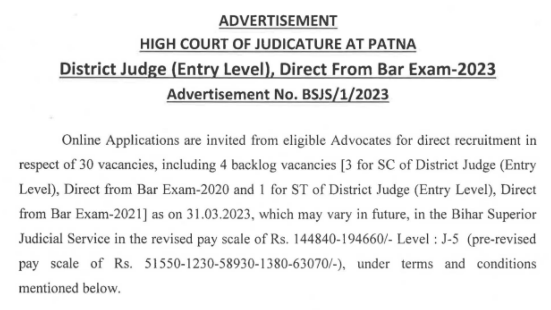 Patna High Court District Judge Recruitment 2023 Apply Online for 30 Post