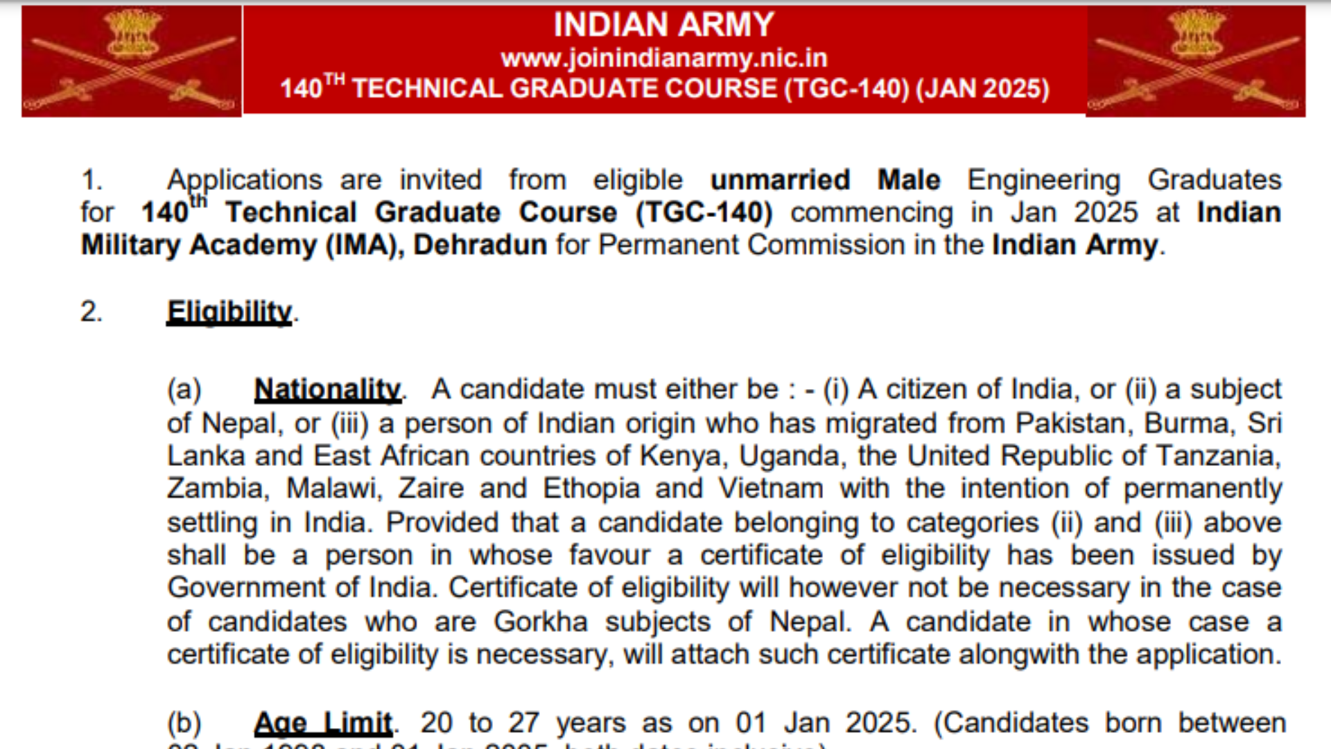 Army Technical Graduate Courses (TGC) 140 Notification 2024 Out for Engineering Recruitment, Apply Online