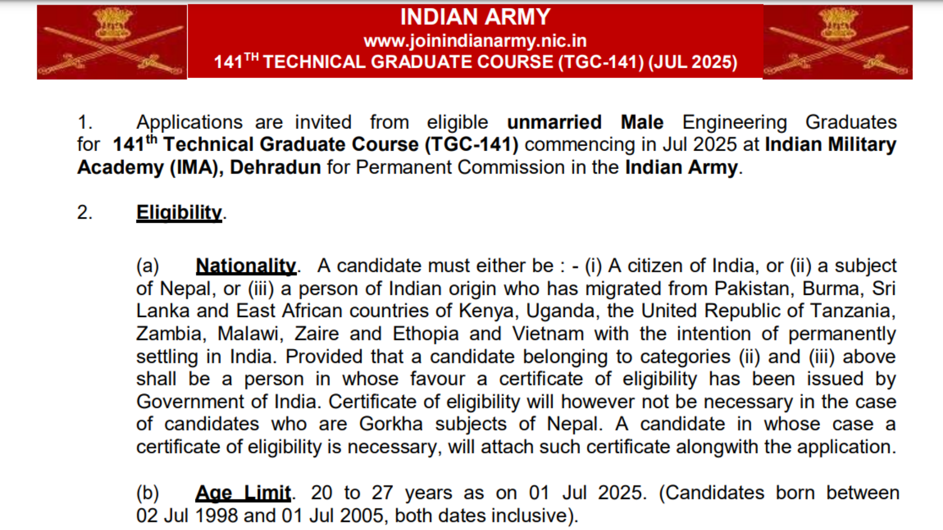 Army TGC 141 Recruitment 2024 Notification Out, Online Form at Join Indian Army