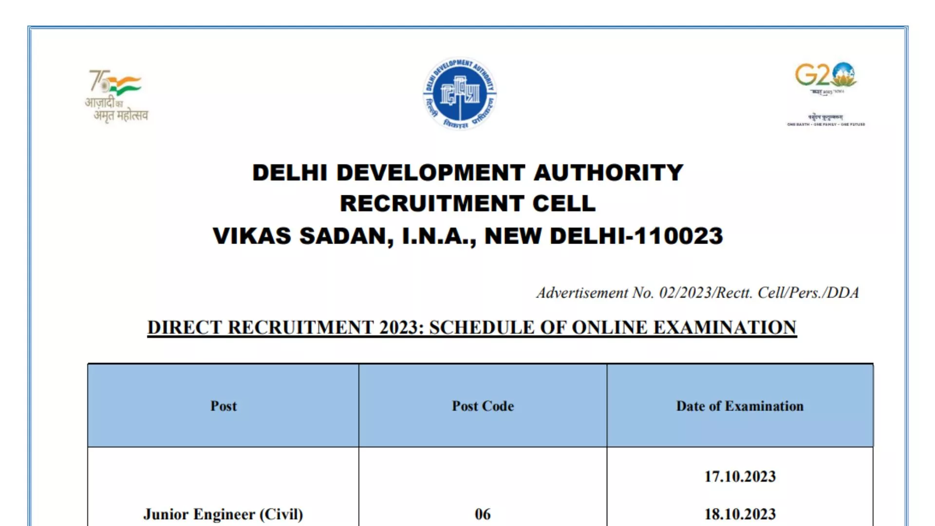 Delhi Development Authority (DDA) JE (Civil) Exam Date Released, Check Here