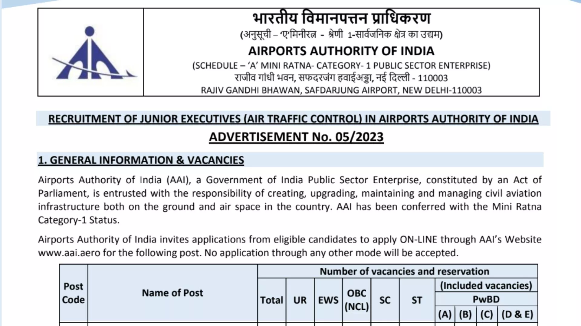 AAI Junior Executive ATC Recruitment 2023 Notification Out, Apply Online
