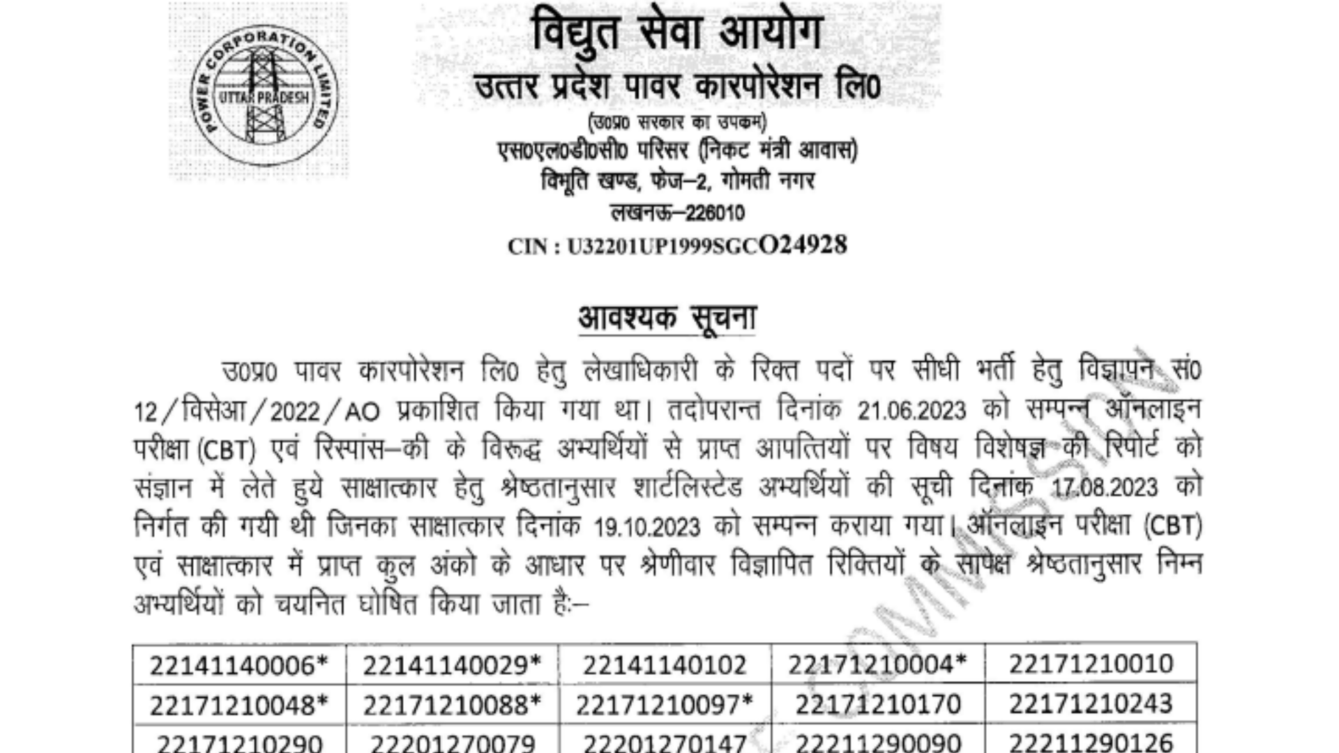UPPCL Accounts Officer AO Recruitment 2022 Final Result for 15 Post