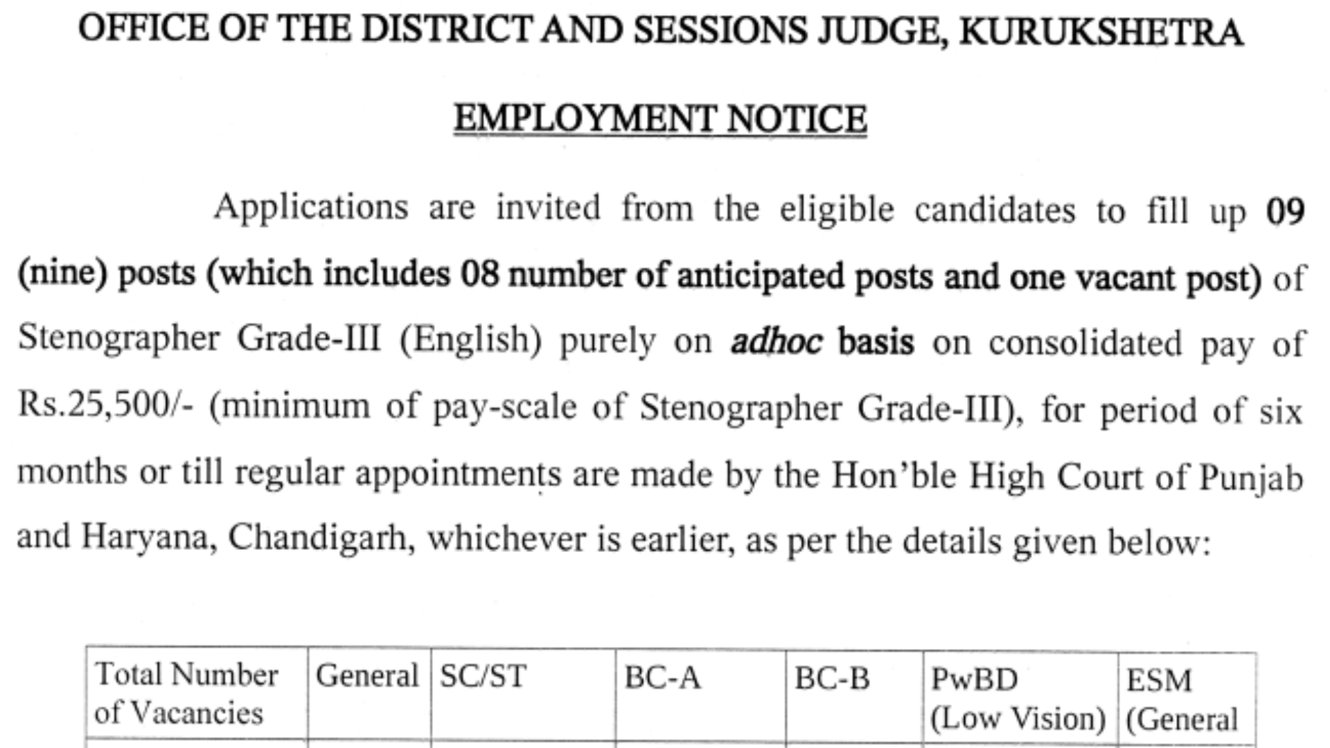 Kurukshetra Court Recruitment 2024 Notification Out for Various Posts, Application Form