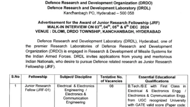 DRDO-DRDL Recruitment 2024: Apply Now for Junior Research Fellow Post