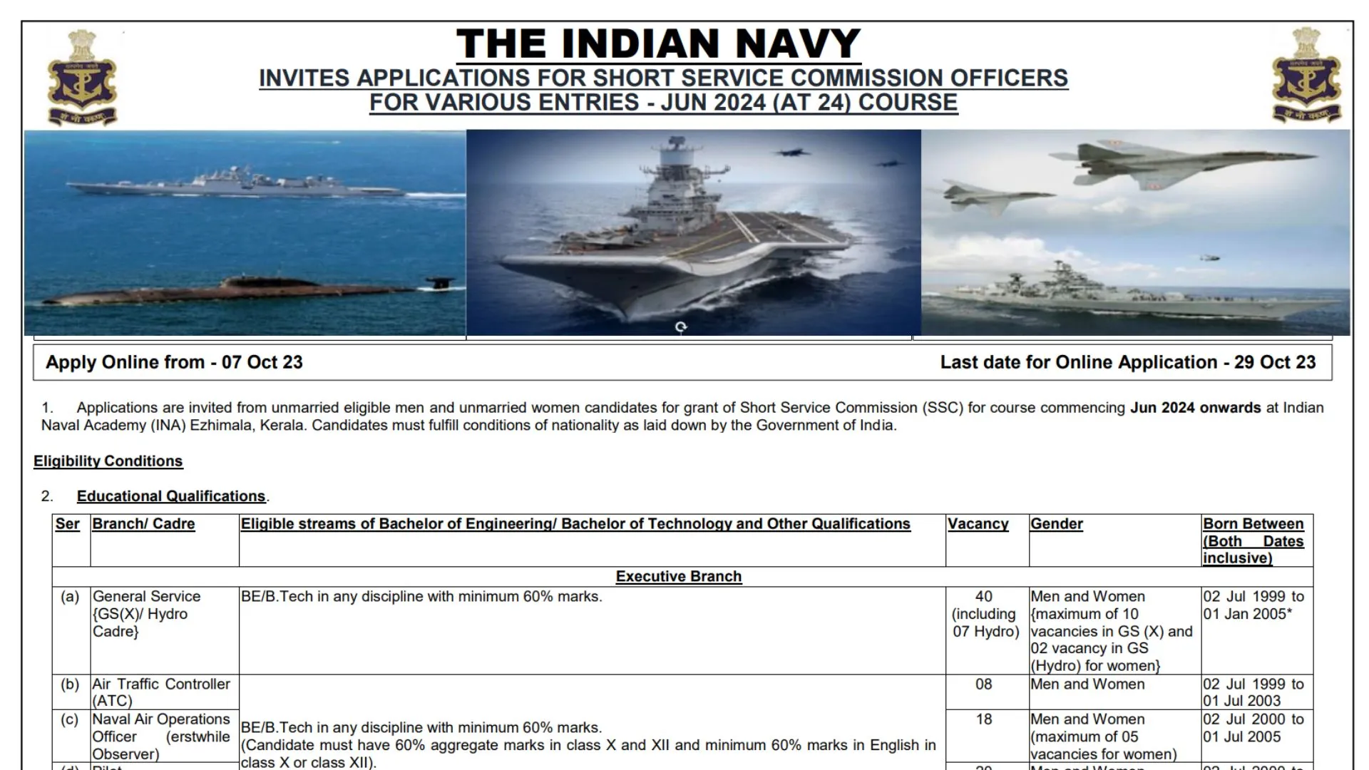 Indian Navy SSC Officer Recruitment 2023 Notification Released, Apply Online