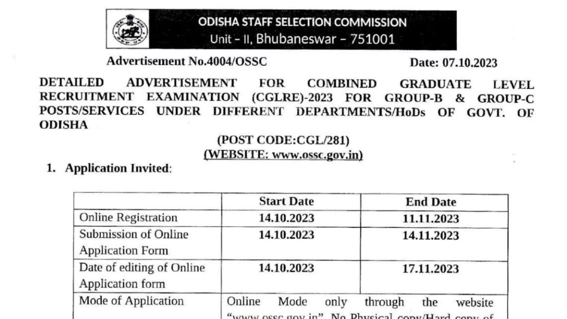 OSSC CGL Recruitment 2023 Notification, Check Post Wise Vacancies and Apply Online