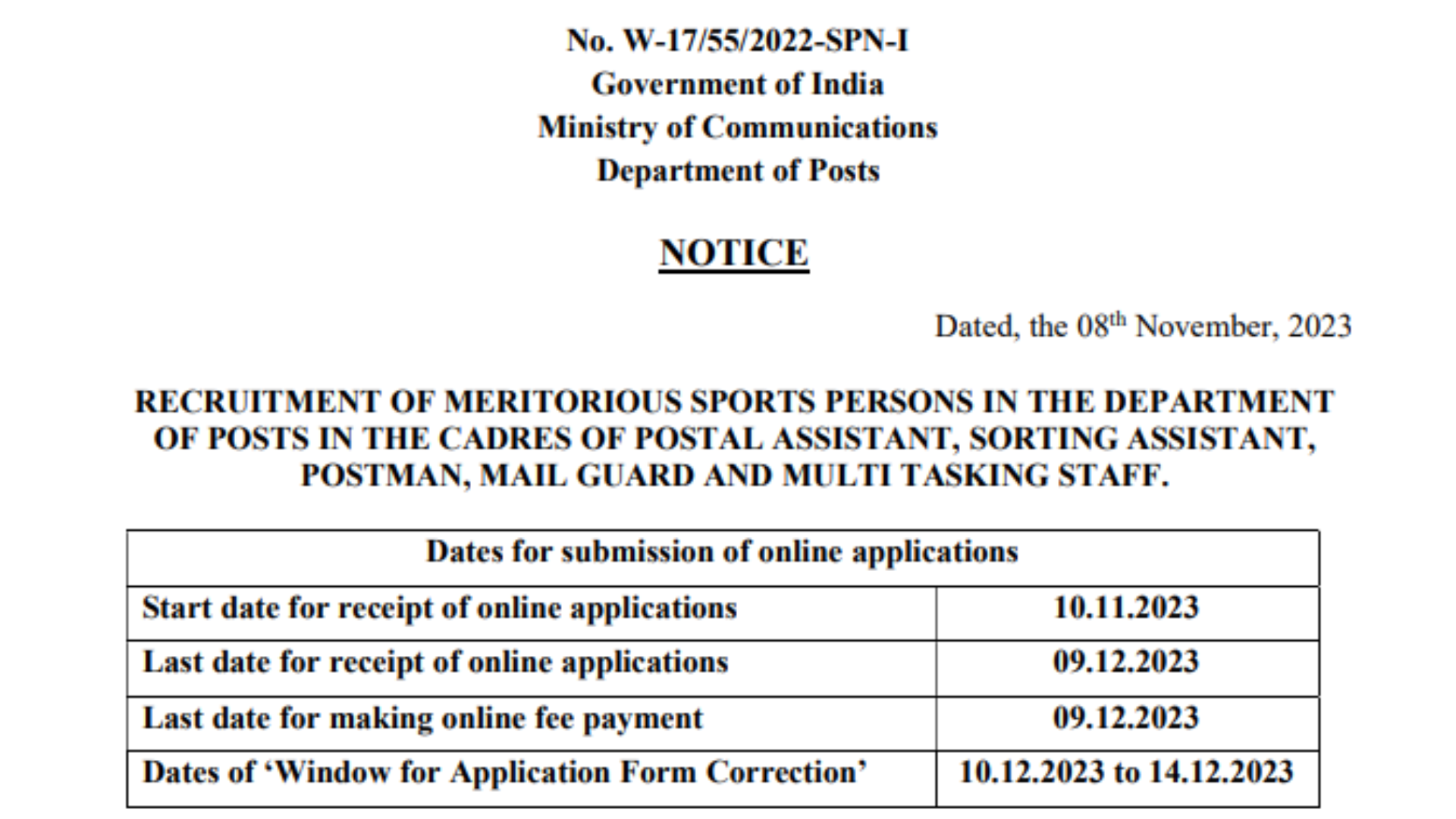 India Post Sports Quota Recruitment 2023 [1899 Post] Notification and Online Form
