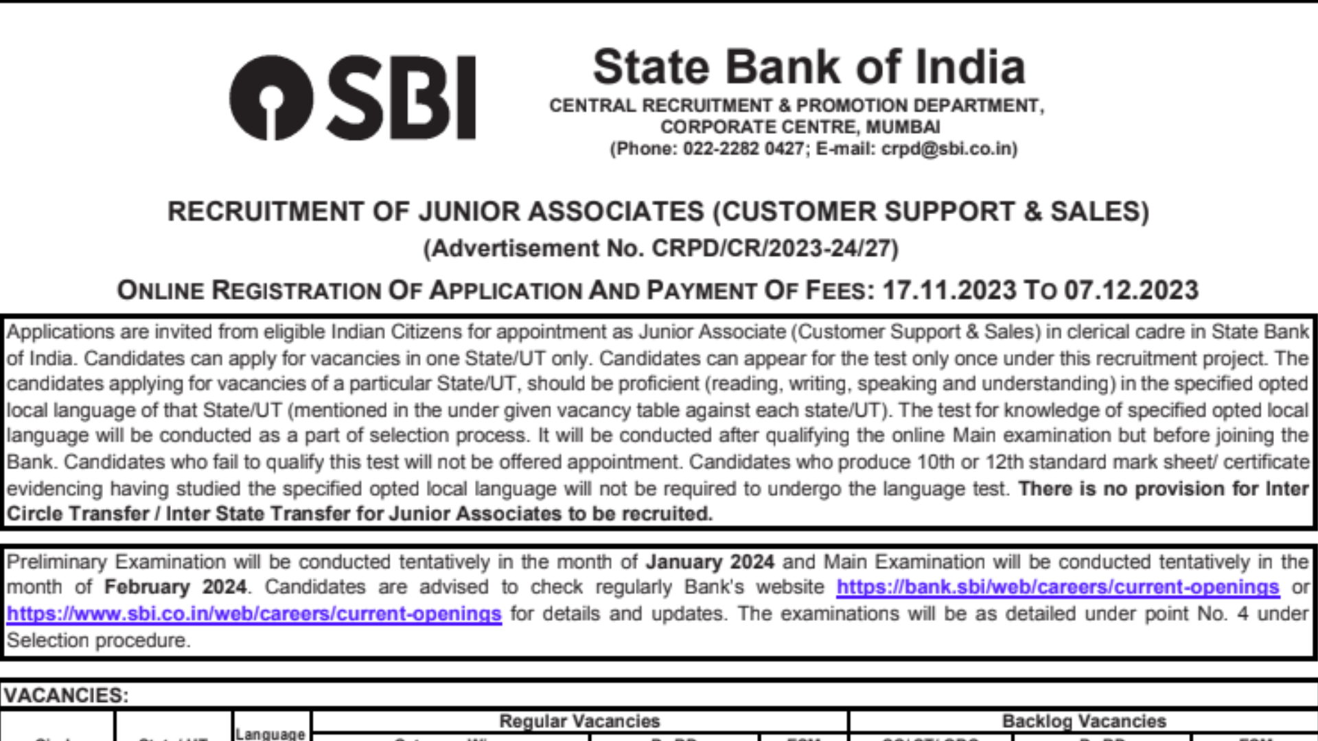 SBI Clerk Notification 2023 Out for 8424 Posts, Apply Online for SBI Jr. Associates