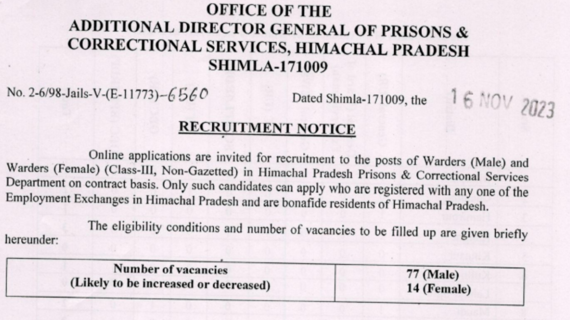 HP Jail Warder Recruitment 2023 Notification Out for 91 Posts, Apply Online