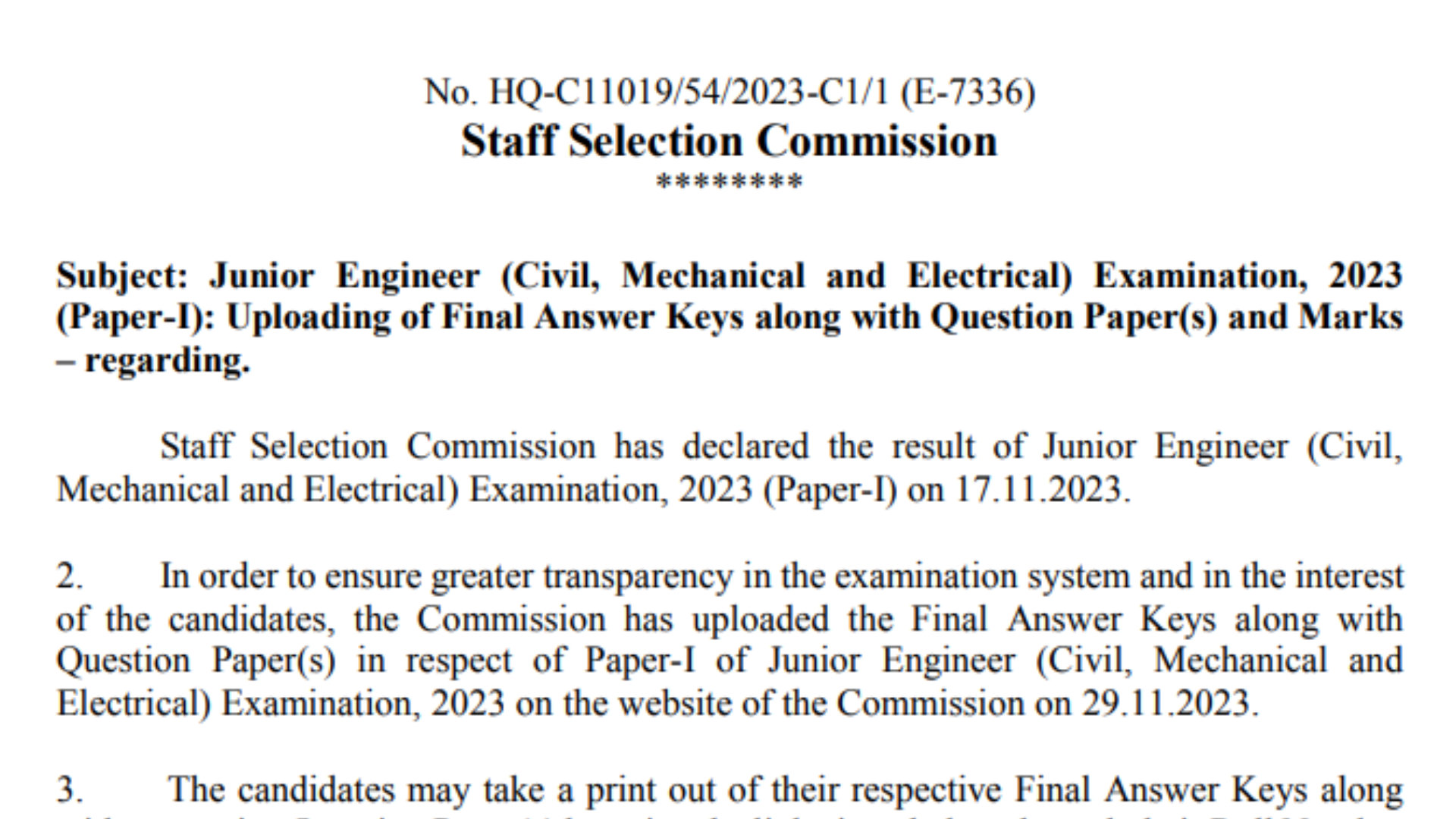 SSC JE Final Answer Key 2023 OUT, Download Question Paper PDF and File Objections