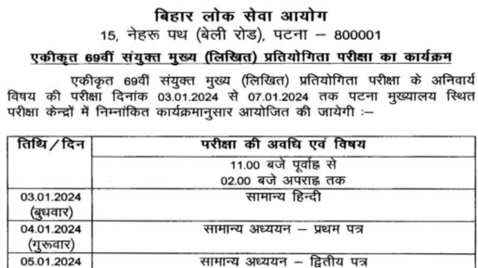 Bihar BPSC 69th Pre Exam Recruitment 2023 Pre Exam Result, Mains Exam Schedule for 346 Post