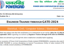 PGCIL Engineer Trainee (ET) Recruitment 2024 [381 Post] Notification and Online Form through GATE