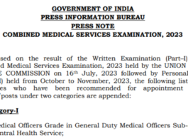 UPSC Combined Medical Services CMS Examination 2023 Final Result with Marks for 1261 Post