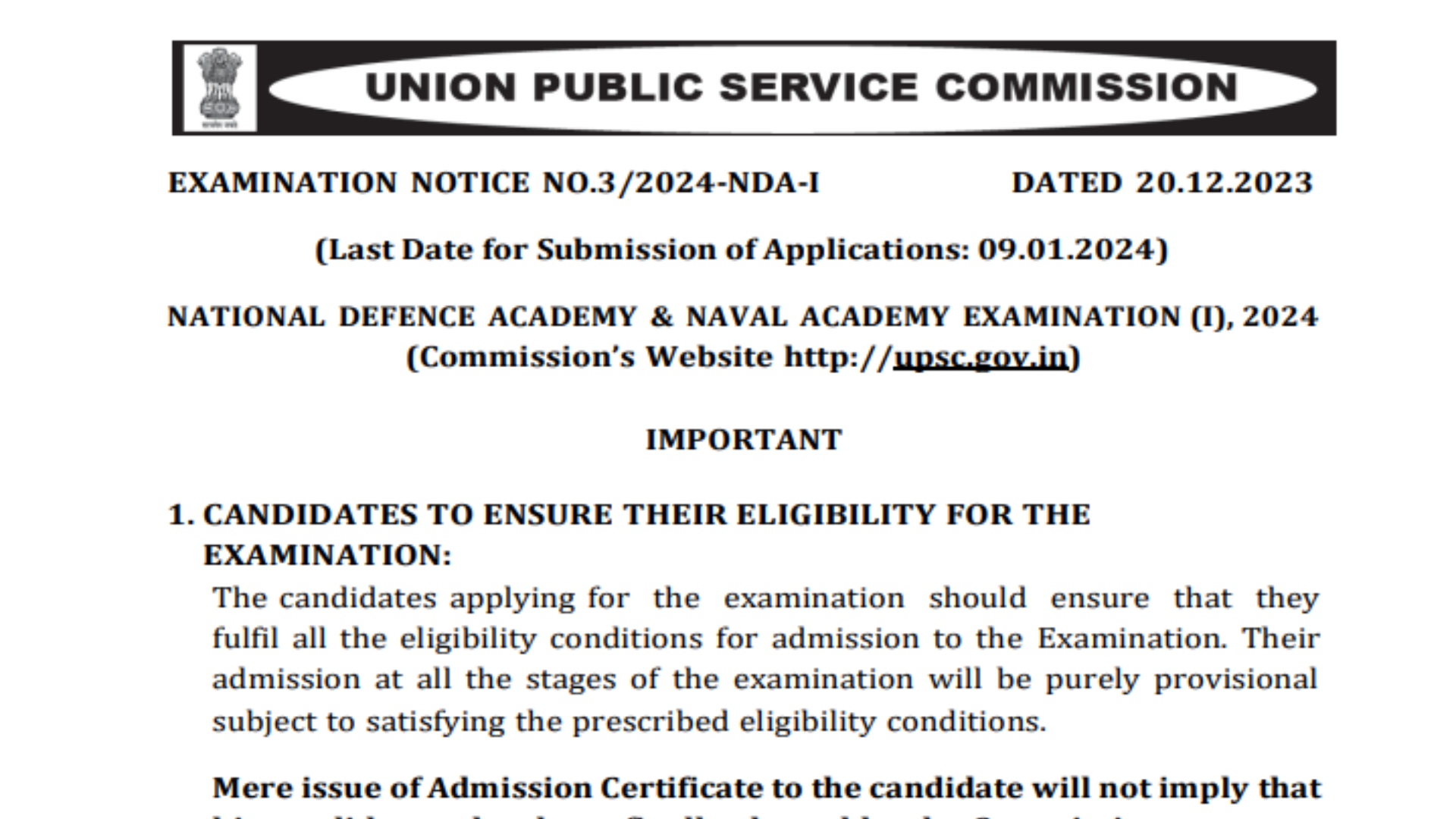 UPSC NDA (1) 2024 Notification Out; Application Form, Syllabus, Age Limit, etc