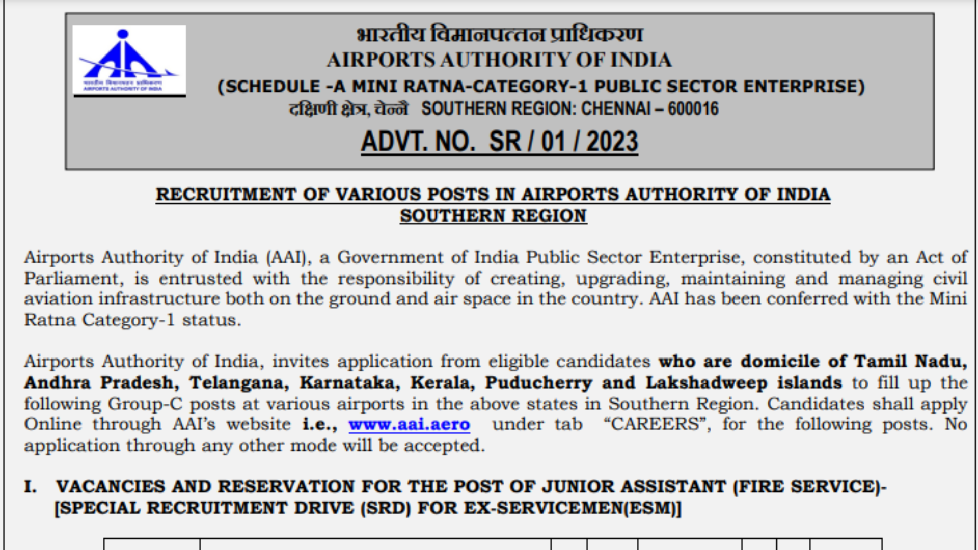 AAI Recruitment 2023-24 Junior and Senior Assistant Notification Out for SR, Apply Online