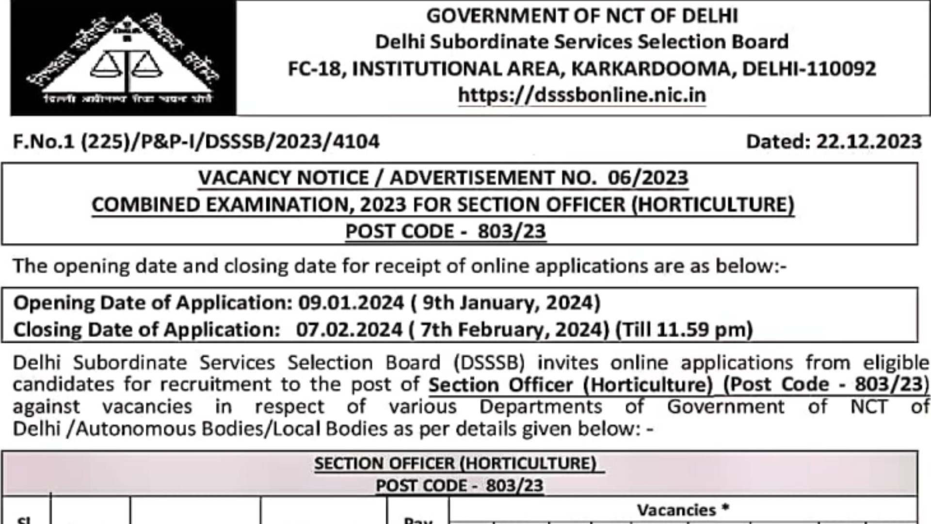 DSSSB SO Horticulture Recruitment 2024 Notification Out for 108 Posts, Apply Online
