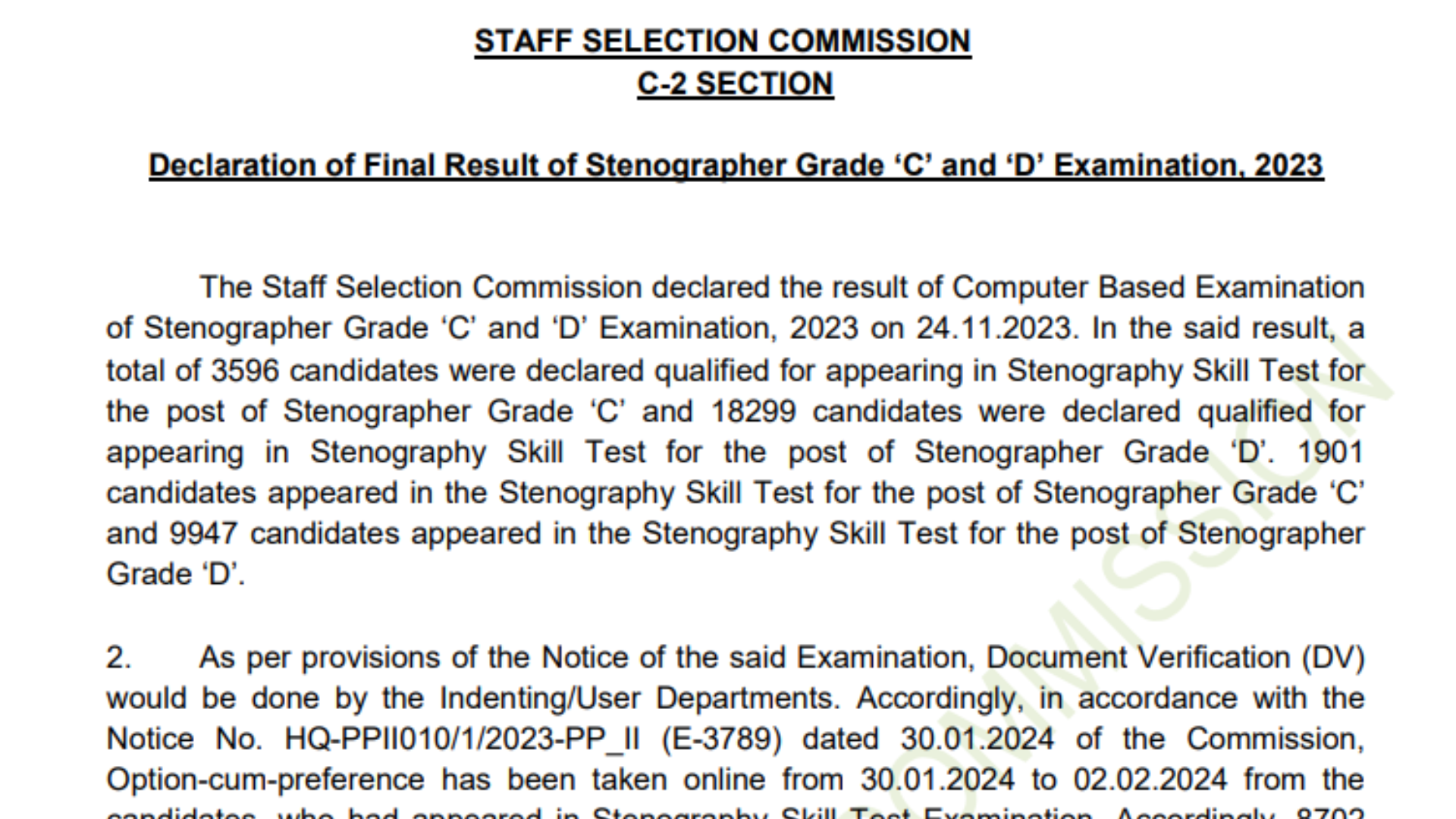 SSC Stenographer Grade C & D Final Result Declared