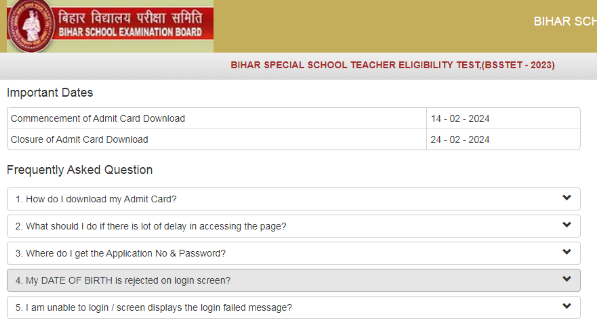 Bihar Special State Eligibility Test BSSTET 2023 Admit Card 2024 for Paper I and II
