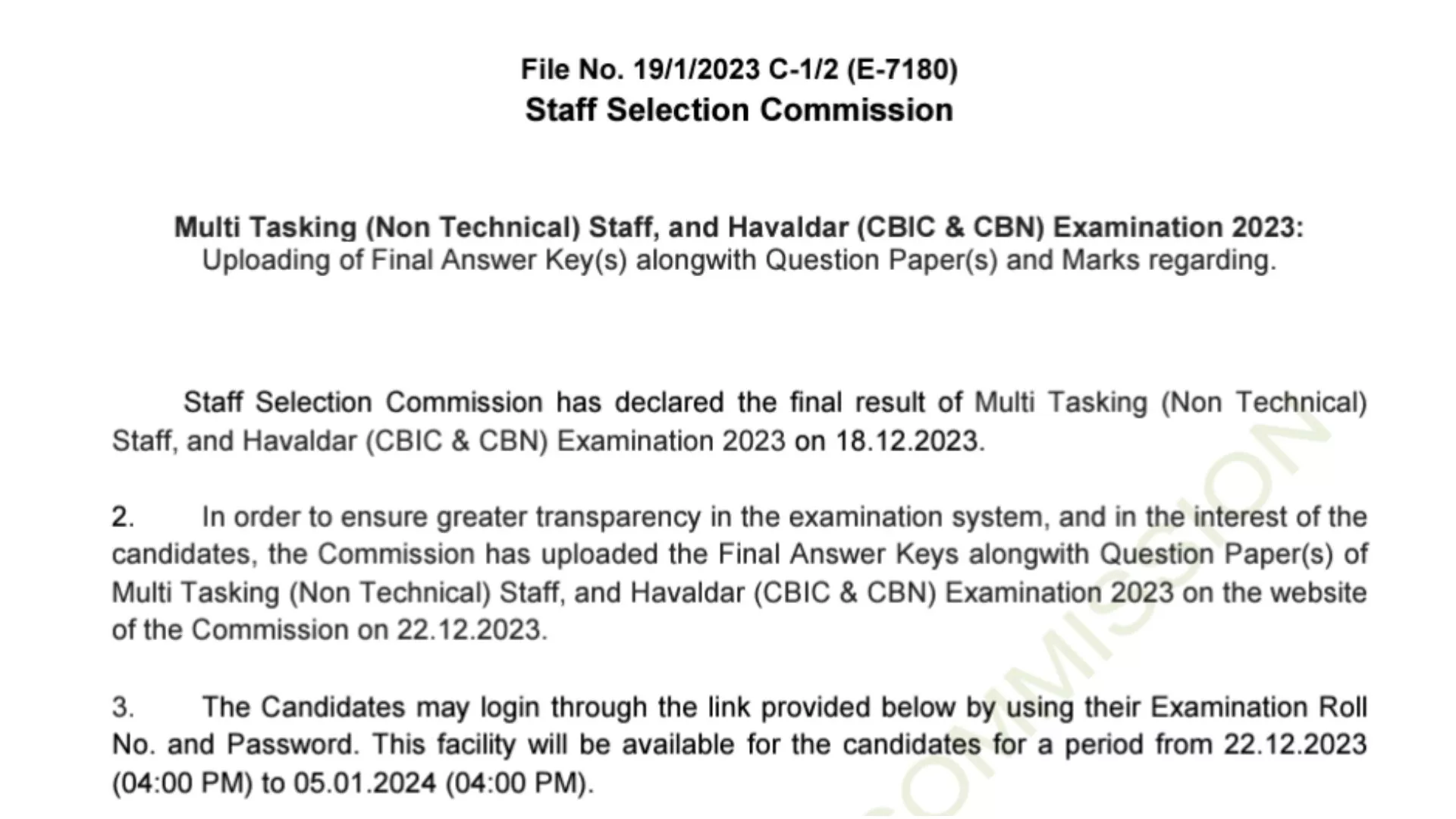SSC MTS 2023 Final Answer Key Released, Direct Link Here
