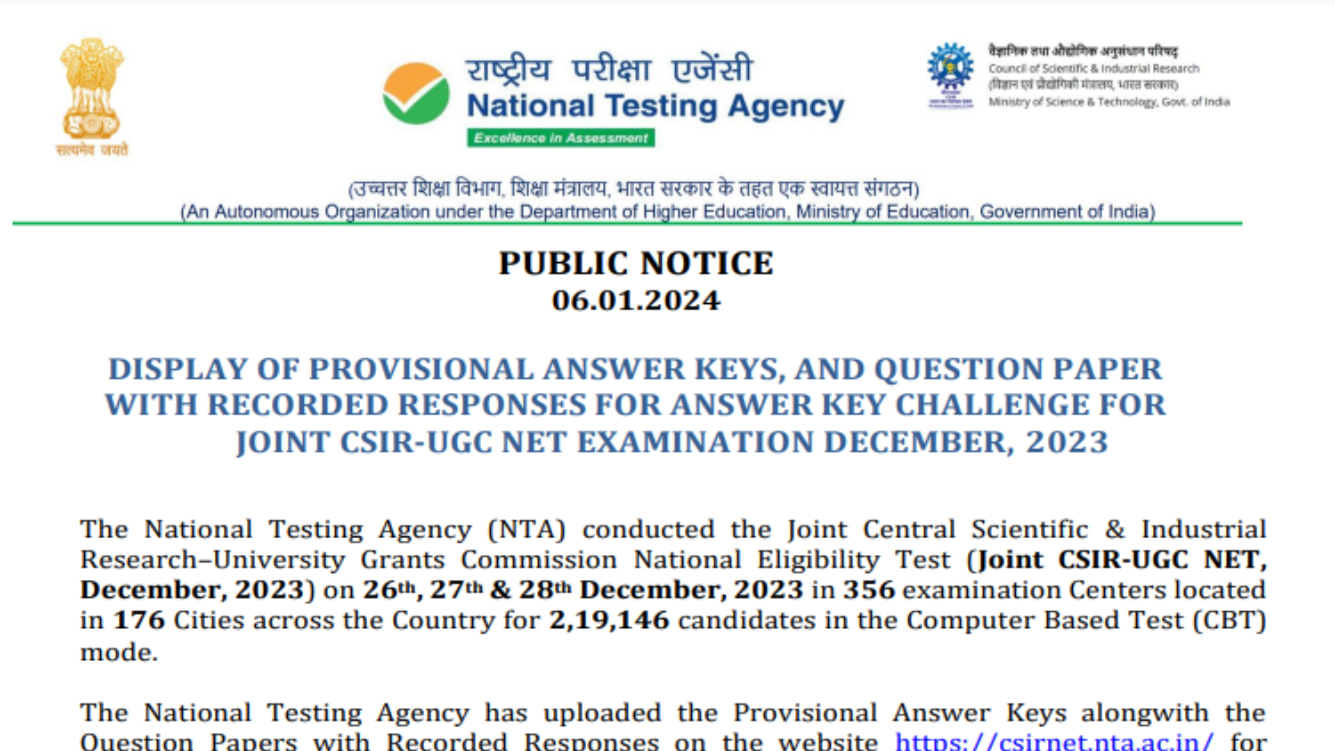 CSIR NET Result 2024 Out for Written Exam, Check Score Card