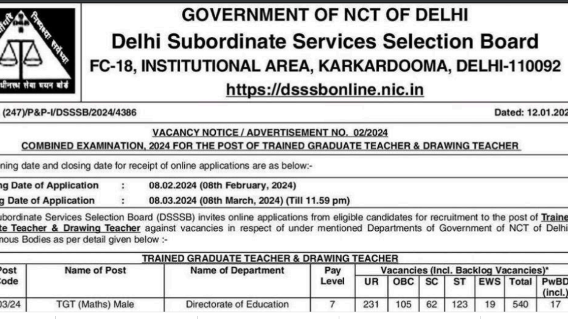 DSSSB TGT Recruitment 2024 [5118 Post] Notification Out, Apply Online