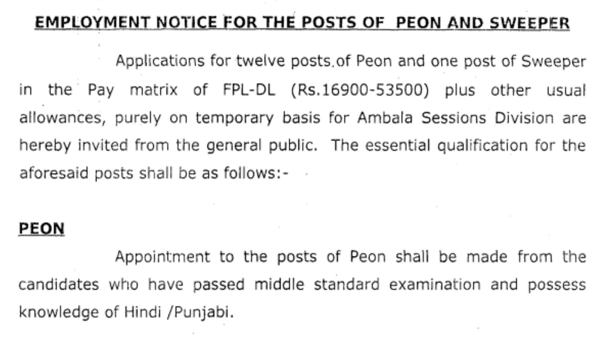 Ambala Court Recruitment 2024 Notification and Offline Application Form
