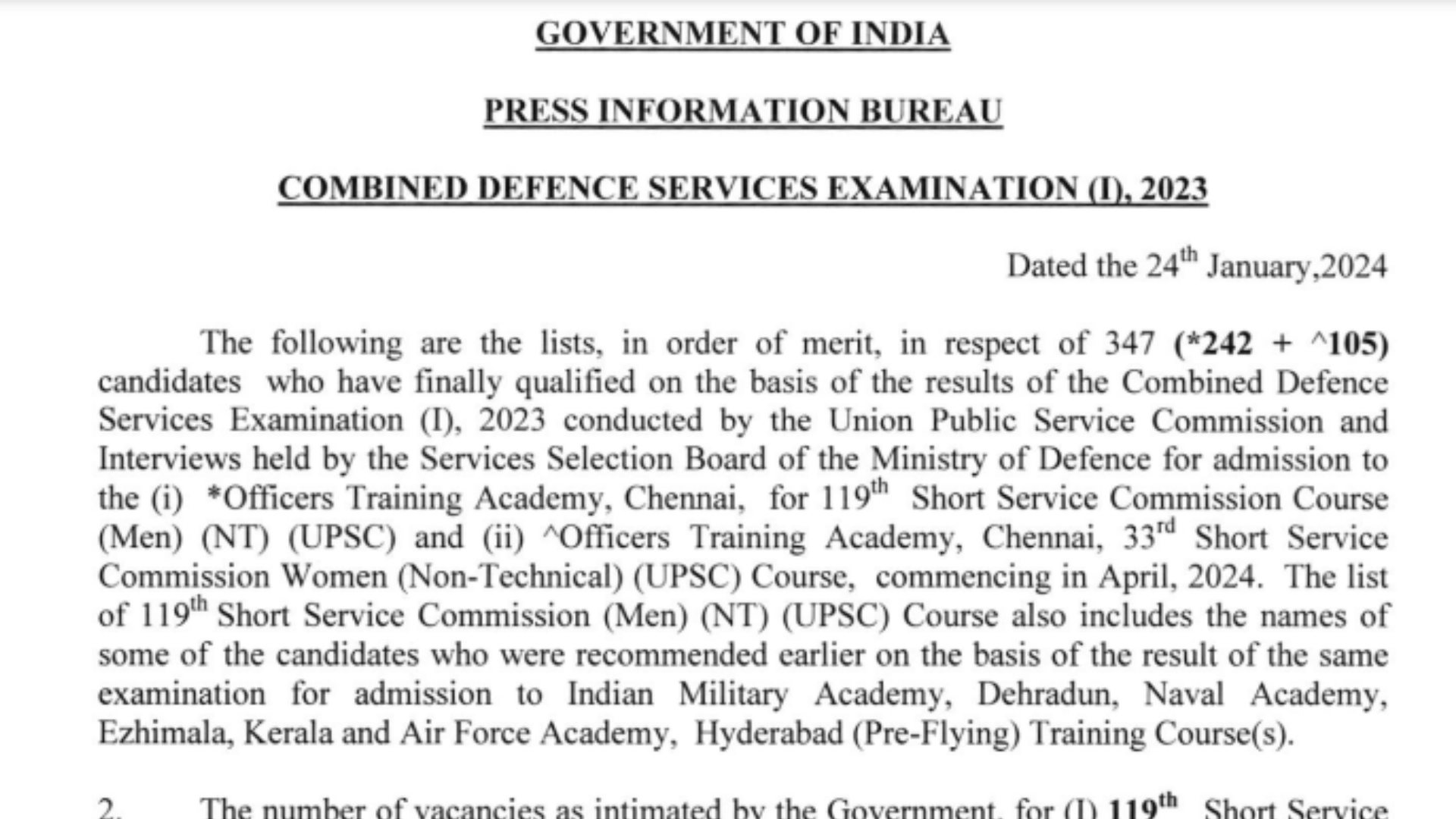 UPSC CDS First Exam OTA Final Result with Marks 2023