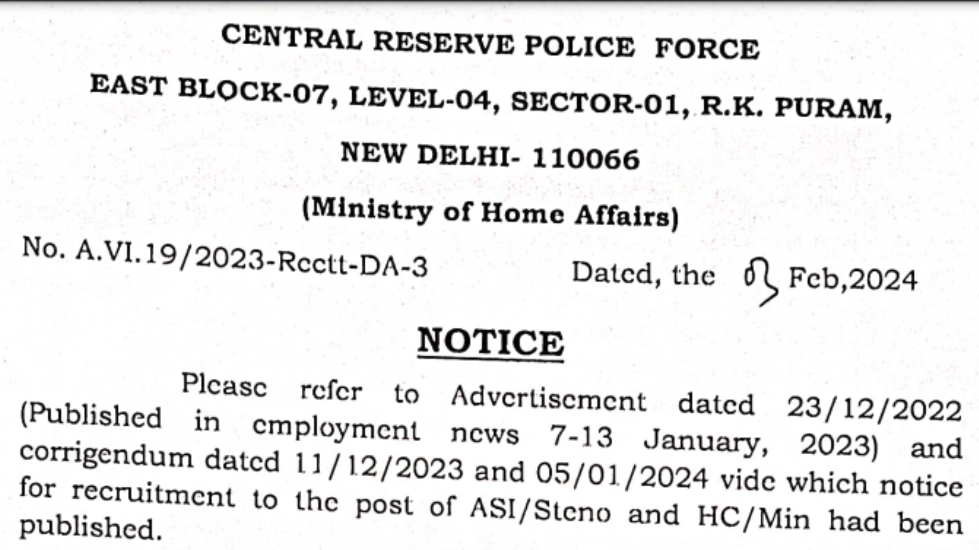 CRPF HCM Final Result 2024 Out, Check for Head Constable, ASI Steno