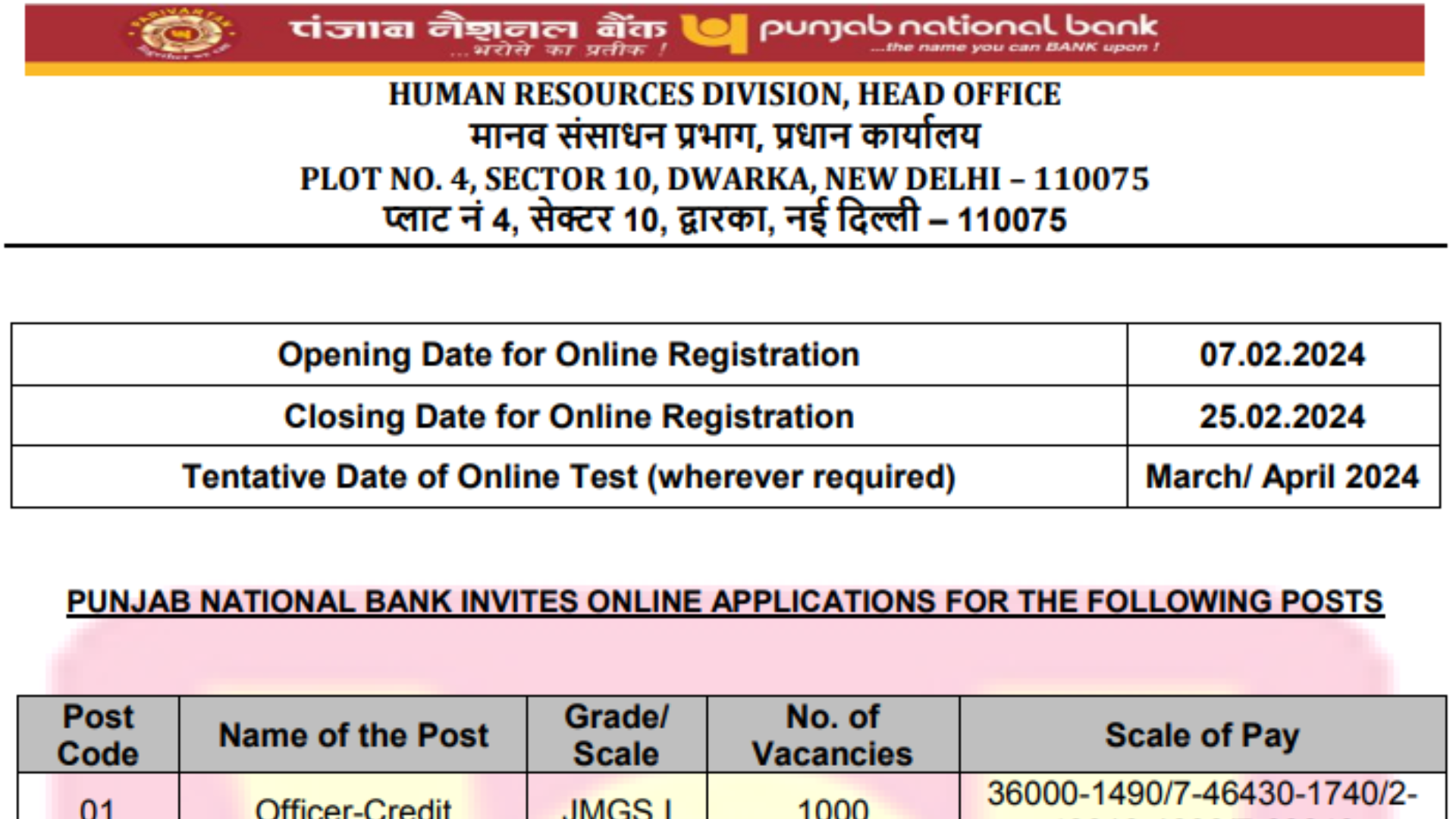 PNB Credit Officer Recruitment 2024 [1000 Post] SO Notification Out, Online Application Form