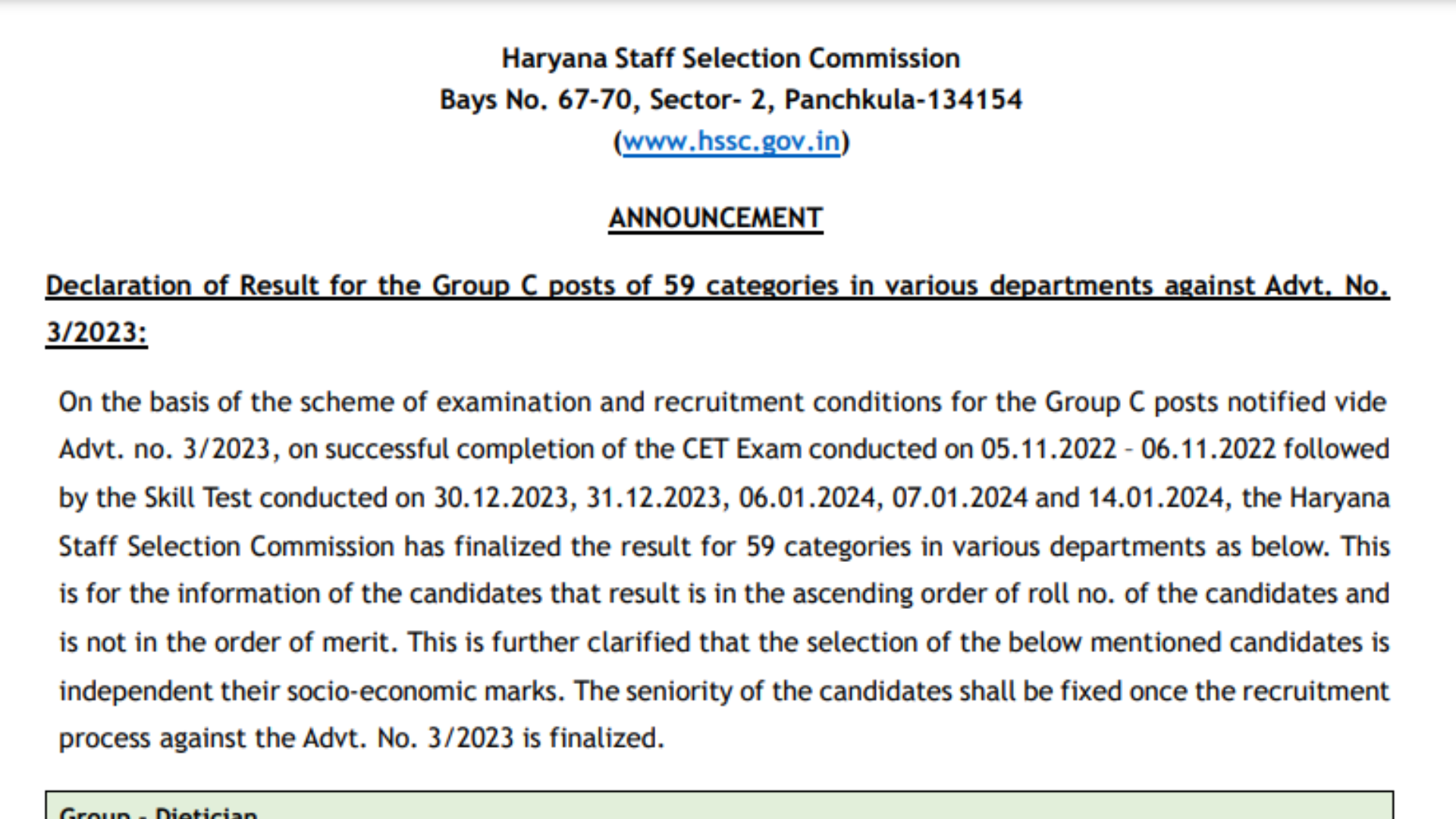 HSSC CET Haryana Result 2024: Group C Mains Exam Cutoff, Score Card, Marks, Merit List PDF
