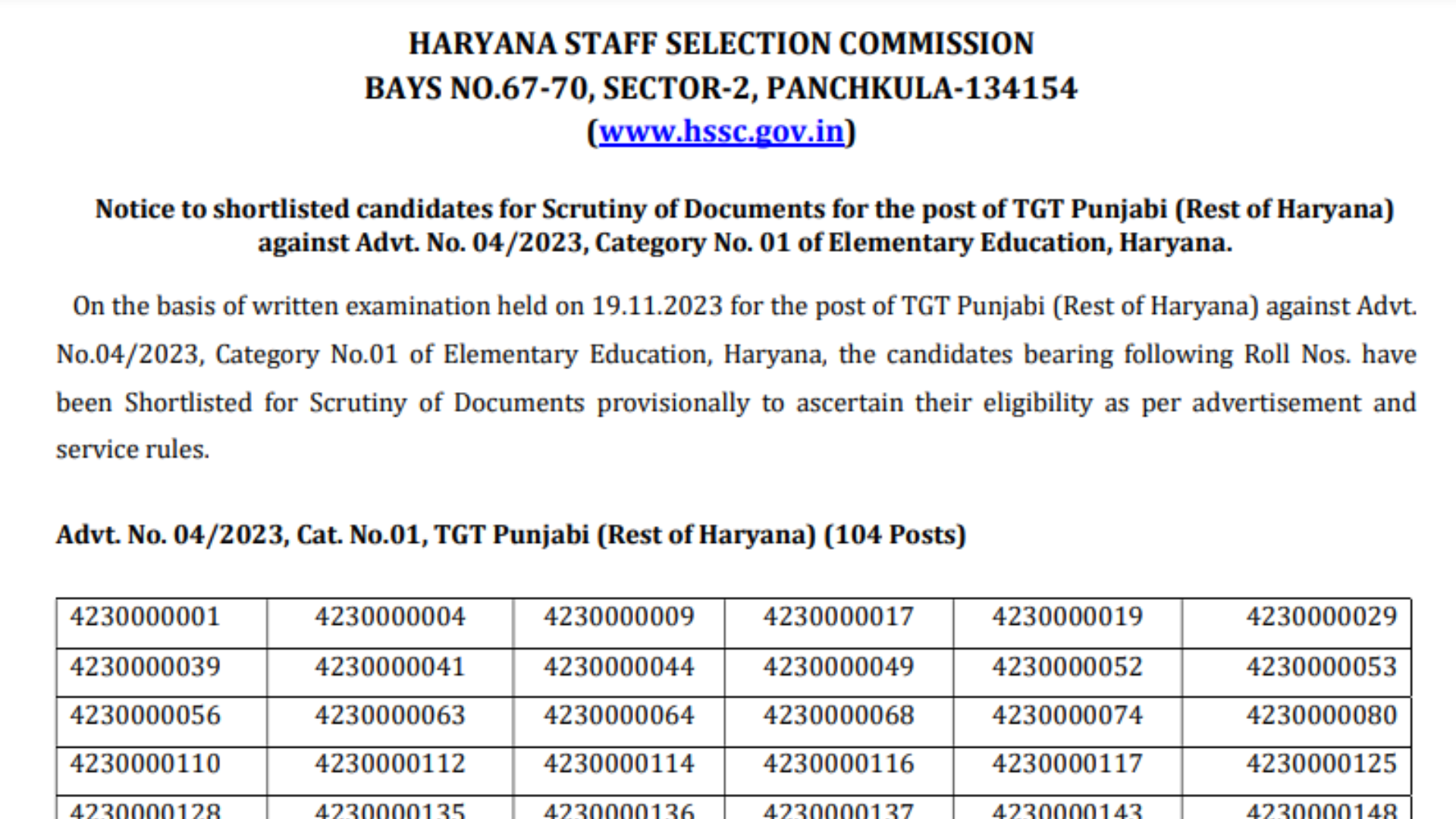 HSSC TGT Punjabi Result 2024 Out for Written Exam, Download Link Given Here