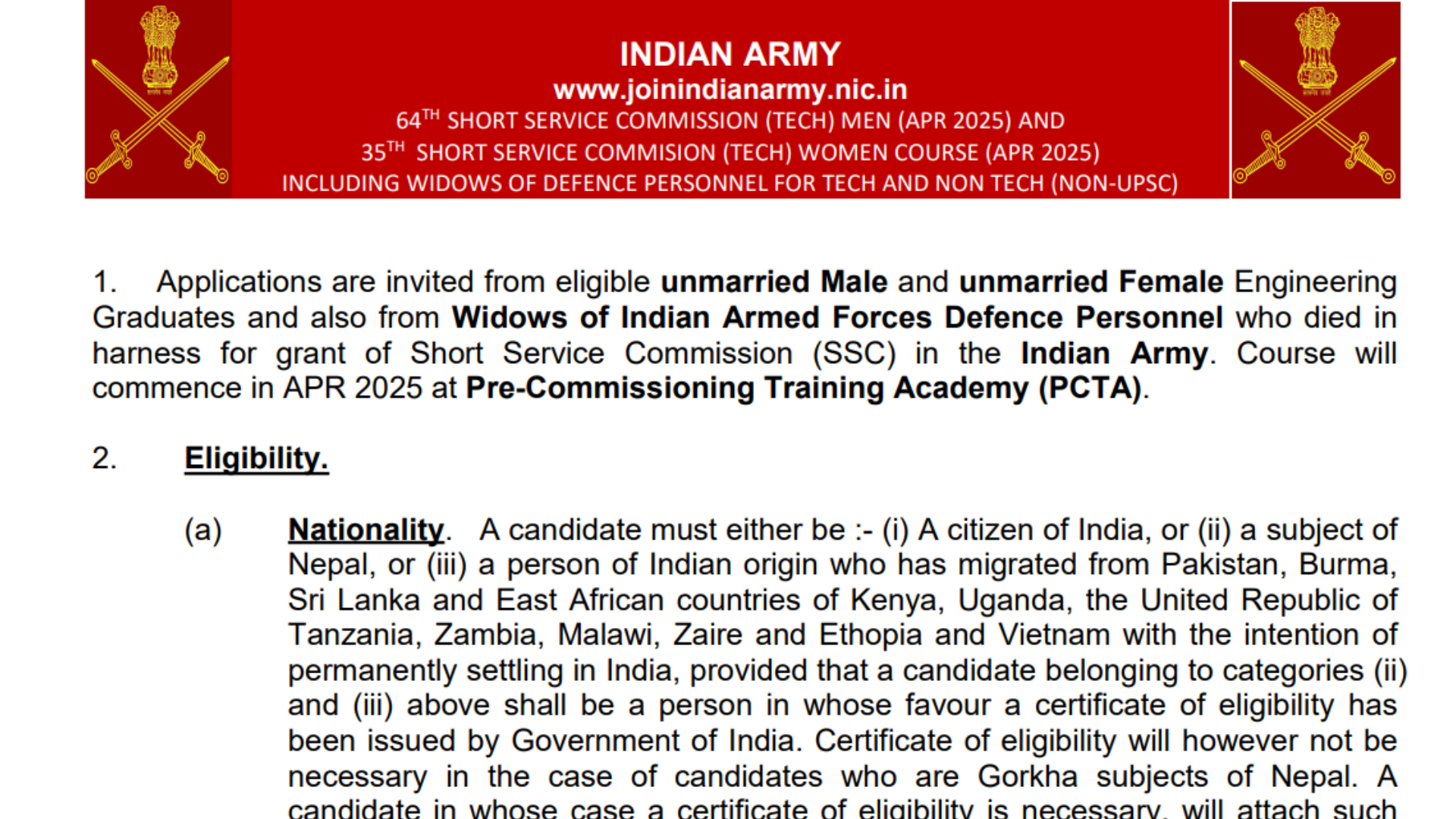 Army SSC Tech Entry 2024 [64th Men and 35th Women] Notification and Online Application Form