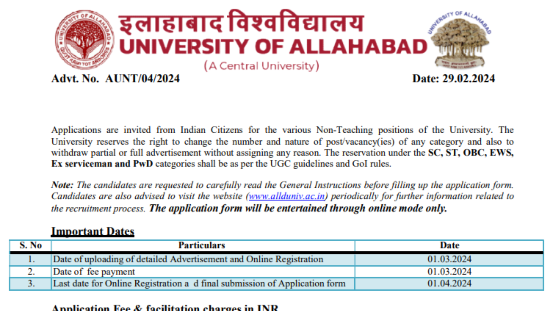 University of Allahabad Recruitment 2024 Apply Online for Group A,B,C Non Teaching Various 343 Post