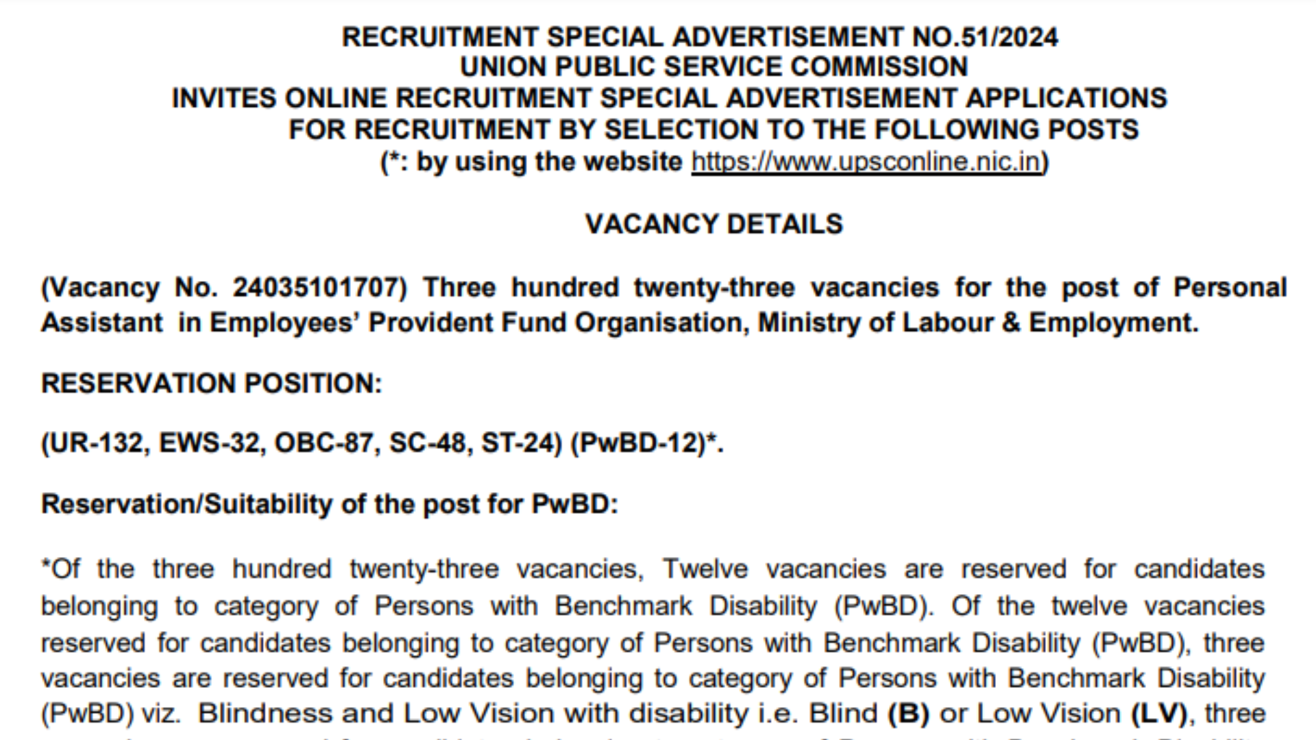 UPSC EPFO PA Recruitment 2024 Notification Out for 323 Personal Assistant Posts, Apply Online