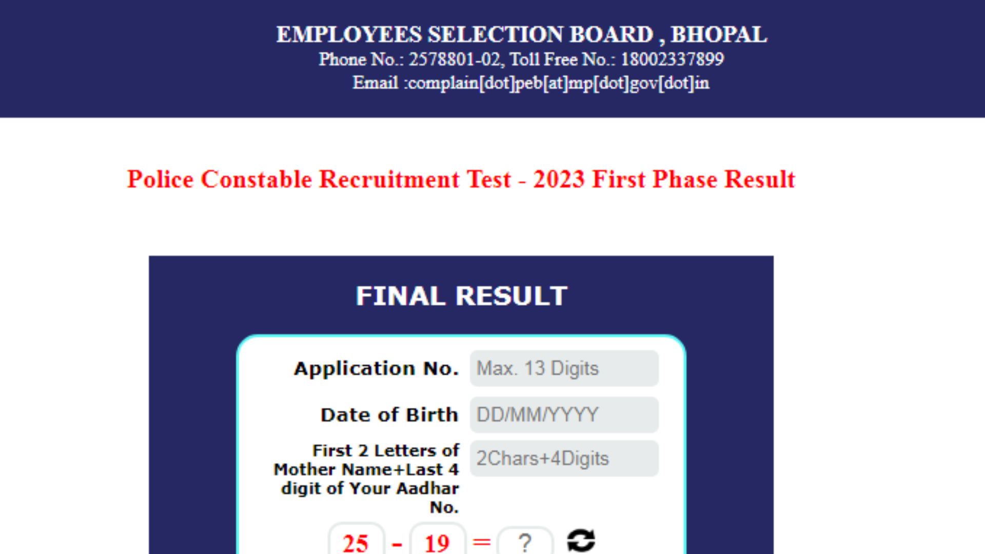 MP Police Constable Recruitment Test 2023 Result Phase I Exam for 7090 Post