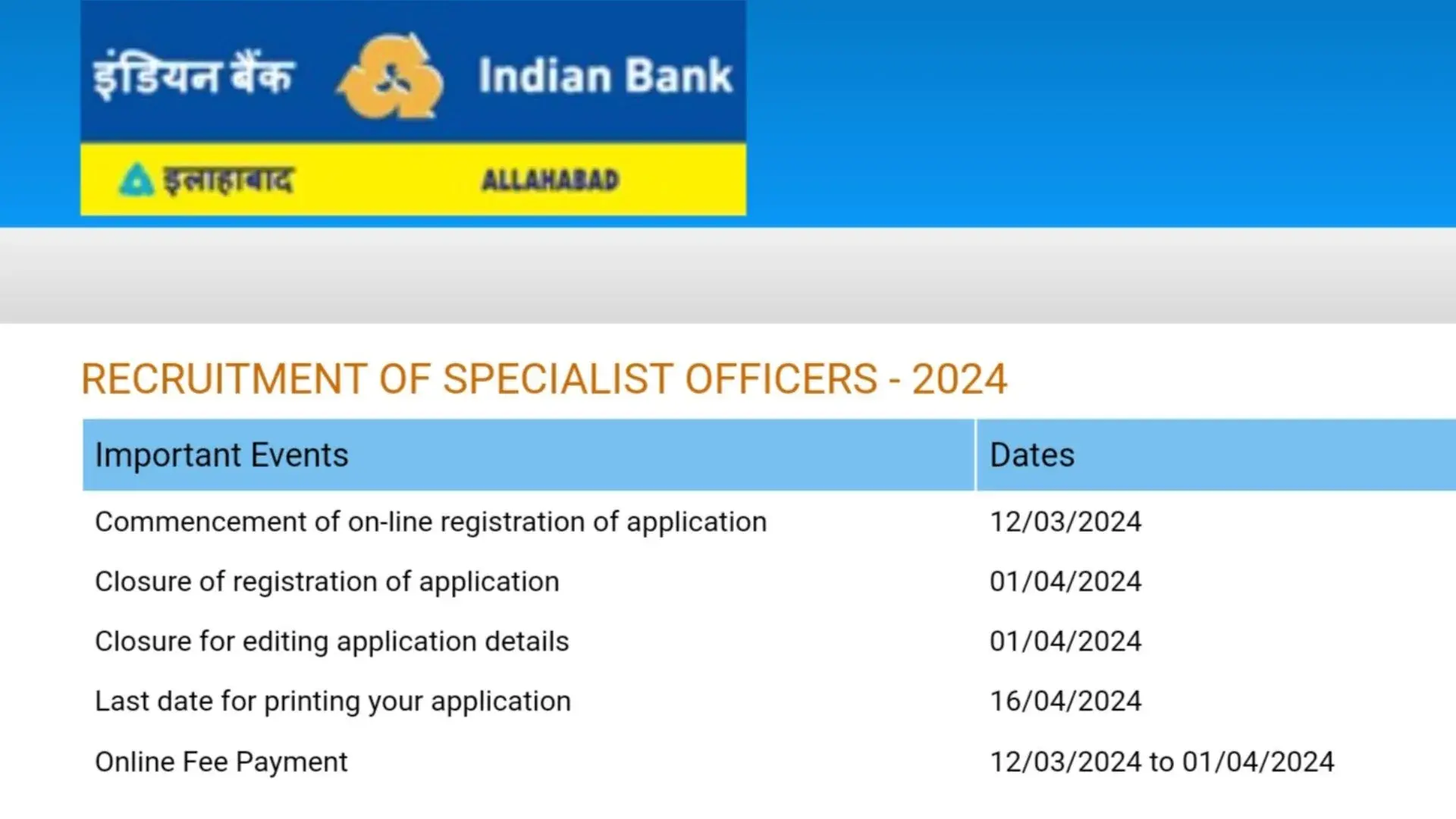 Indian Bank SO Recruitment 2024 Notification PDF Out, Apply Online