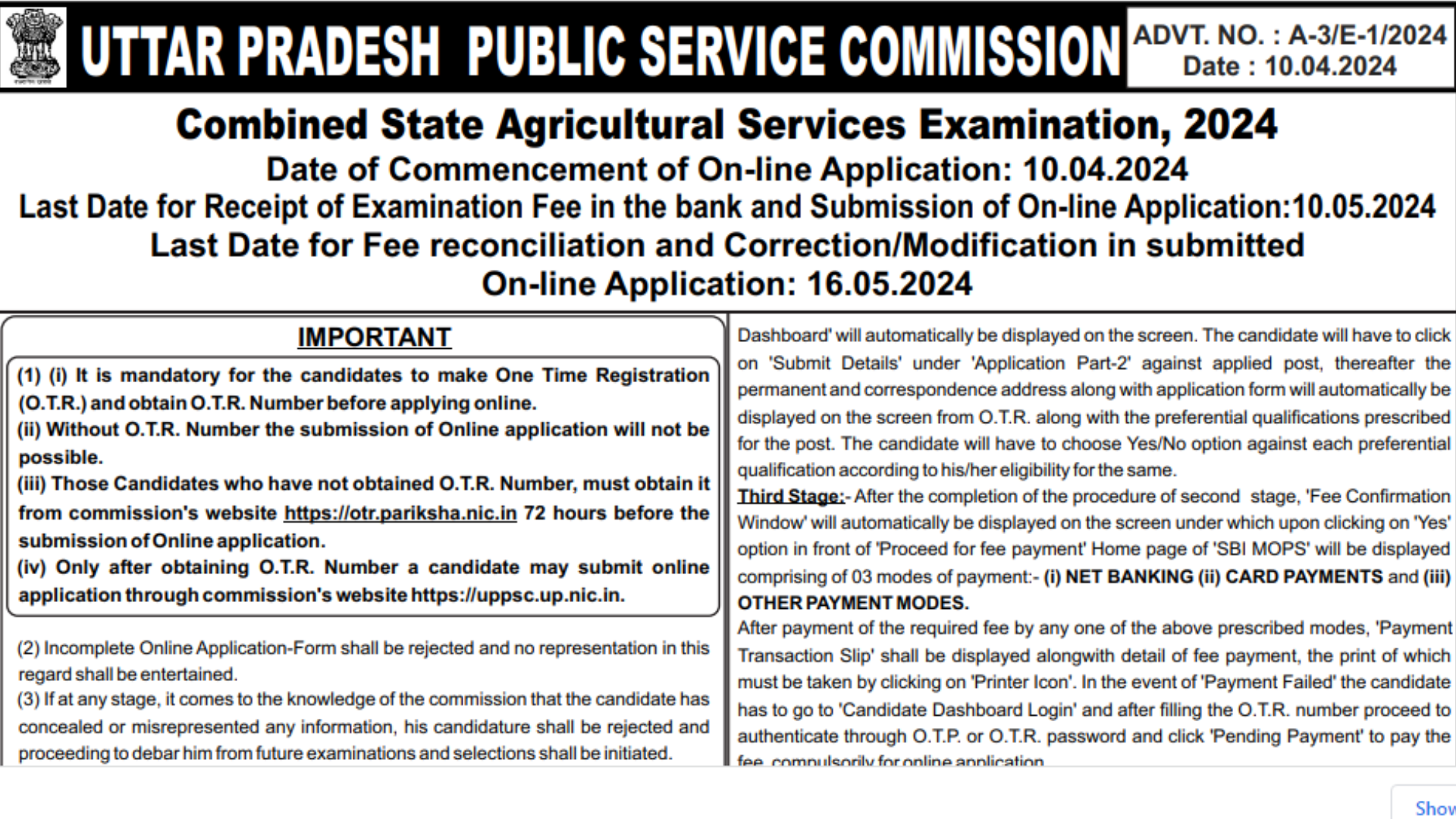 UPPSC Combined State Agriculture Services Recruitment 2024 Apply Online for 268 Post