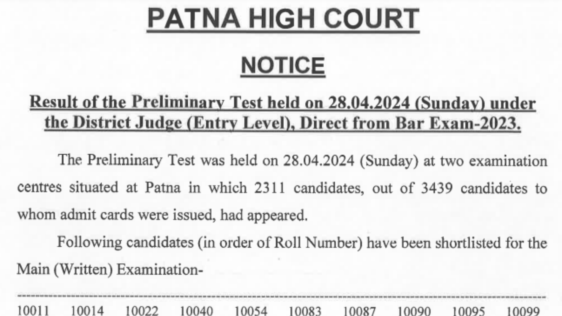 Patna High Court District Judge Recruitment 2023 Pre Result 2024 for 30 Post