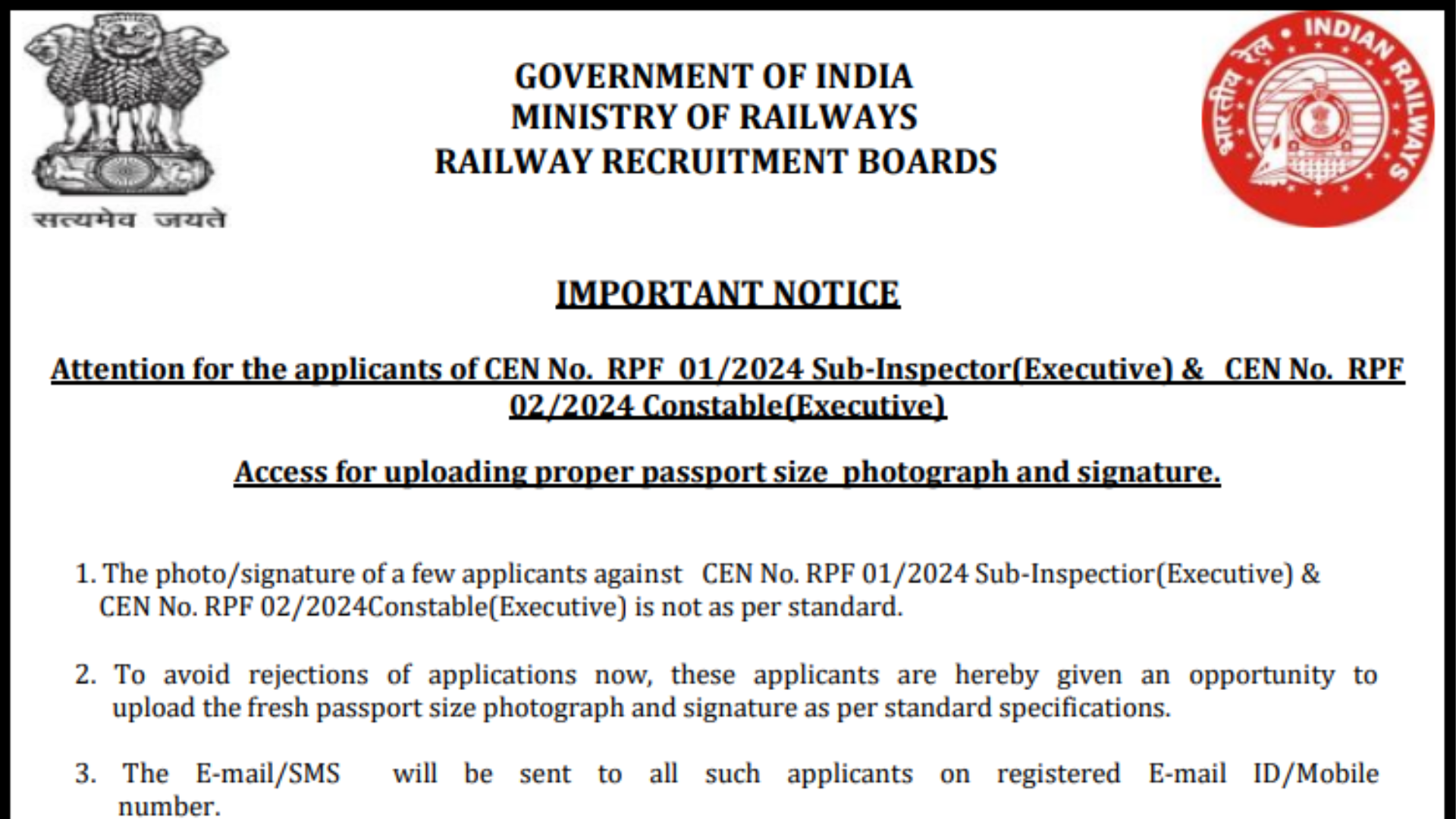 RPF Recruitment 2024: Upload Photo, Sign for 4660 Posts of Constable and Sub-Inspector