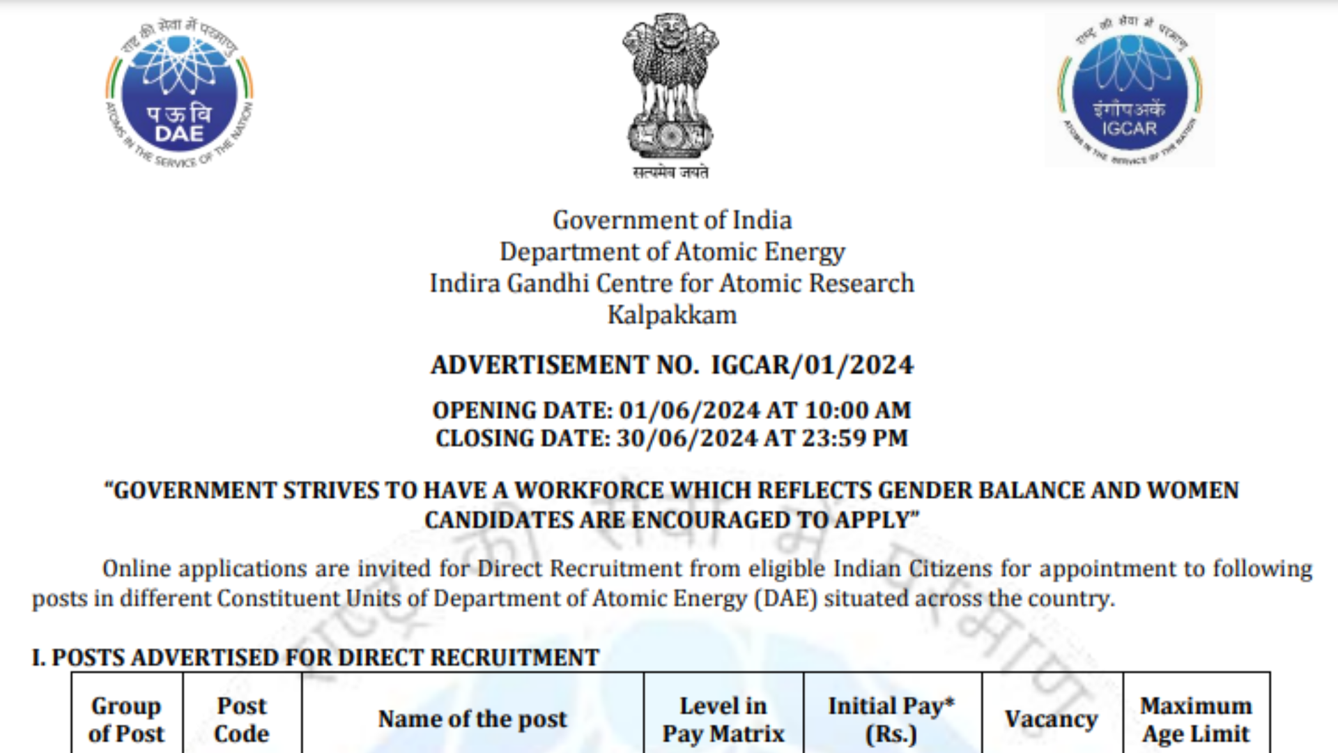 IGCAR Recruitment 2024 Notification Out for 91 Various Posts, Apply Online