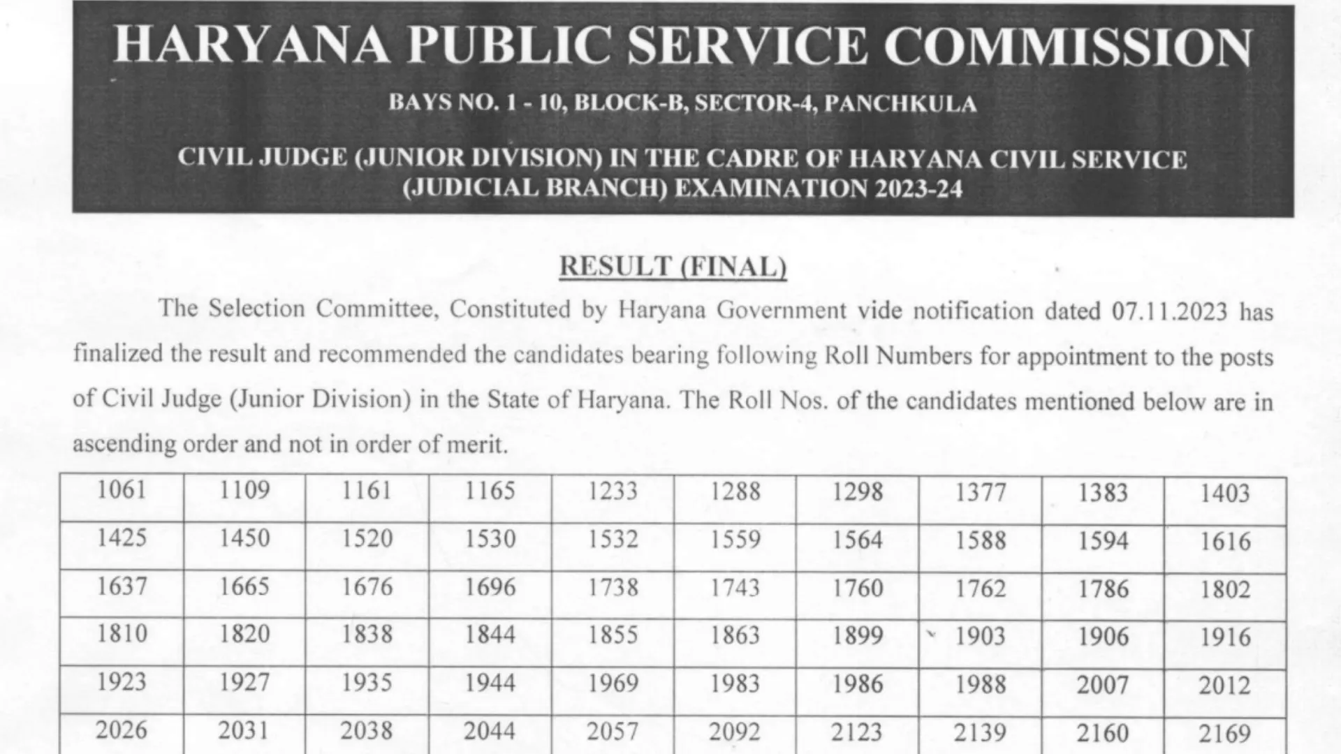 HPSC HCS Judicial Final Result 2024 Out, Downlaod Merit List PDF of Civil Judge Recruitment