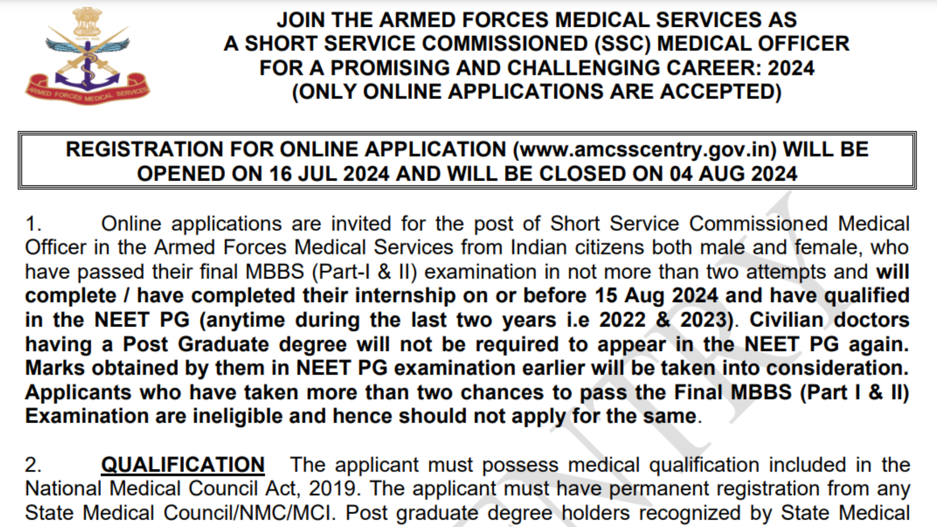 Army AFMS Medical Officer (MO) Recruitment 2024 Notification OUT for 450 Posts, Online Form