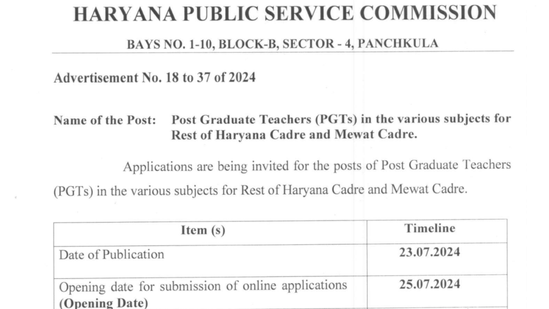 HPSC Post Graduate Teacher (PGT) Recruitment 2024 Notification Out for 3069 Posts, Apply Online at hpsc.gov.in