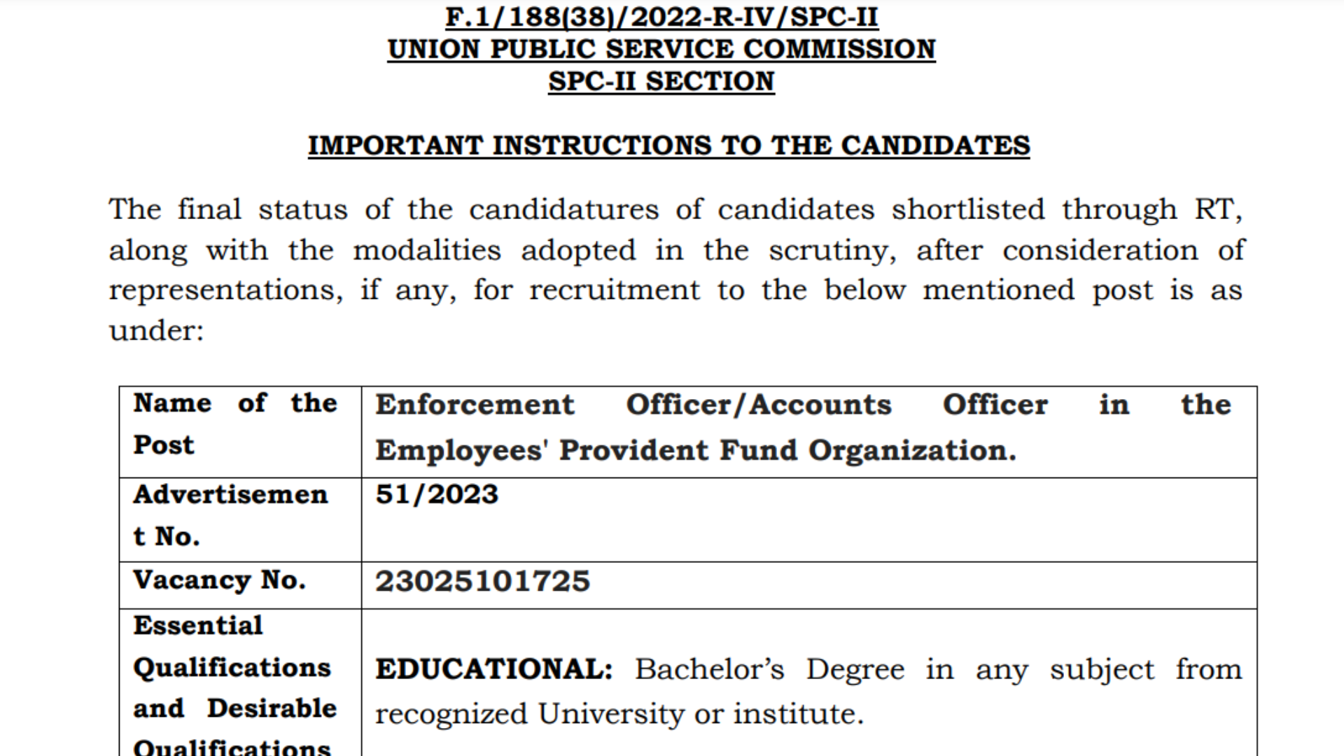 UPSC EPFO Recruitment 2023 Apply Online EPFO Enforcement Officer EO /Accounts Officer AO, Assistant Provident Fund Commissioner APFO, APFC / AO/AO Final Result 577 Post