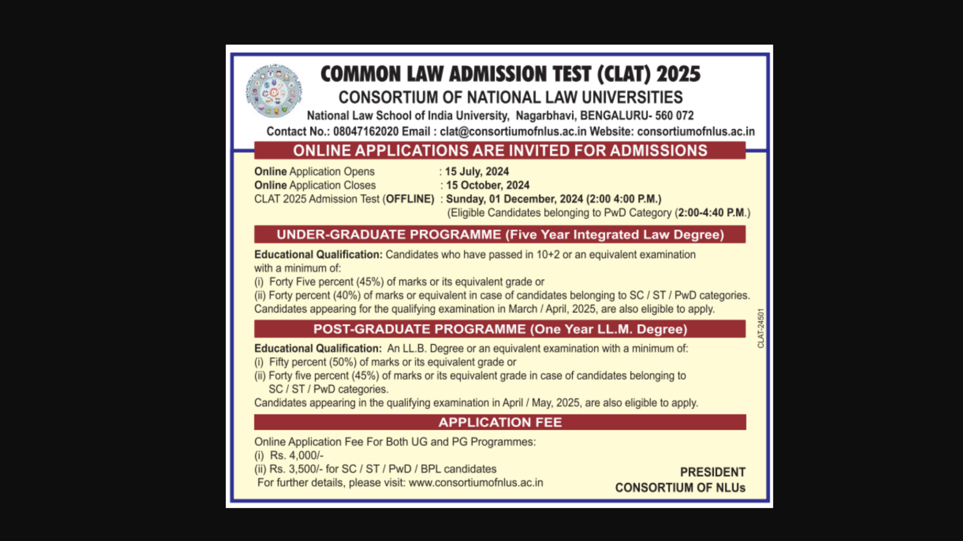 CLAT 2025: Notification, Exam Date, Apply Online, Qualification