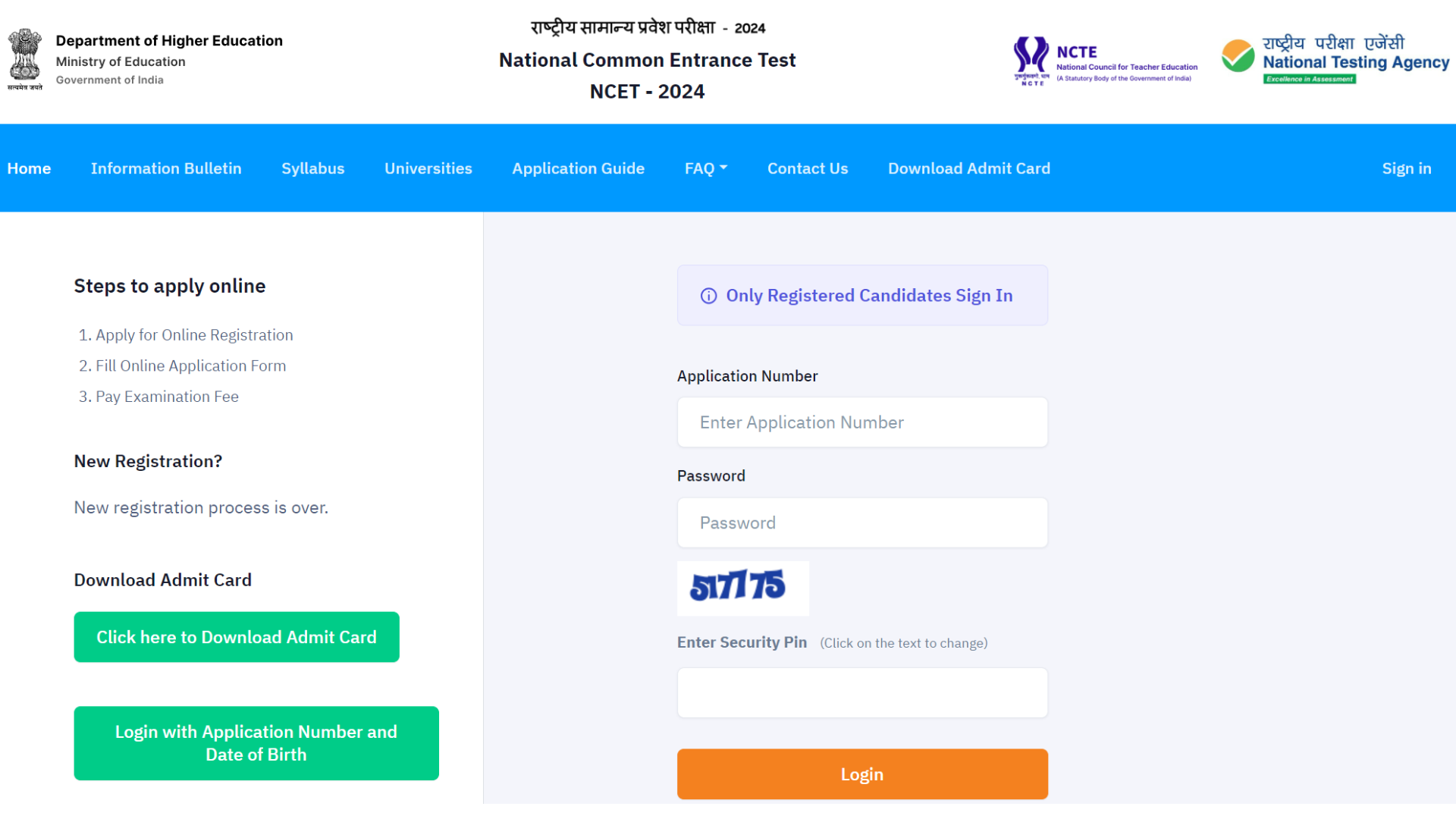 NTA National Common Entrance Test NCET 2024 for 4 Year B.Ed Course Result