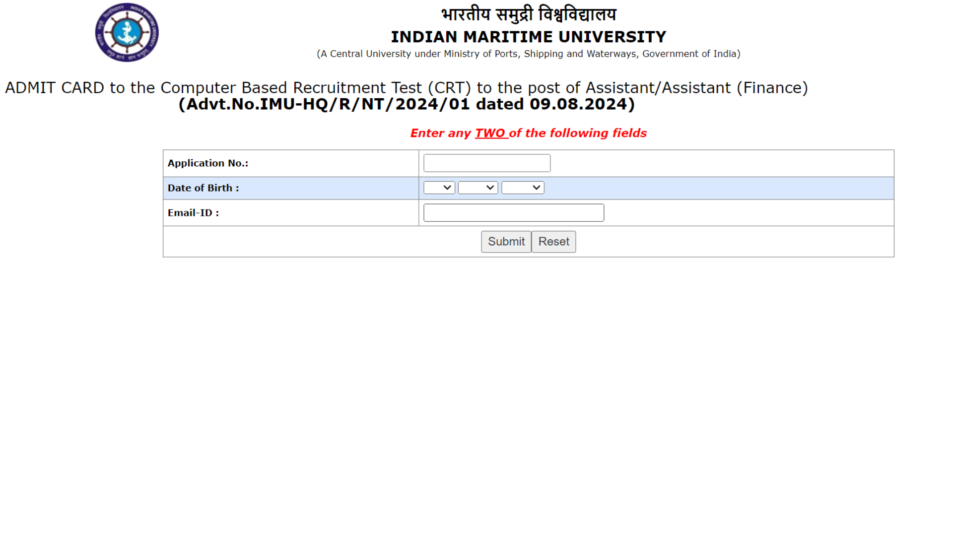 Indian Maritime University (IMU) Non Teaching Assistant and Assistant Finance Recruitment 2024 Download Admit Card for 27 Post