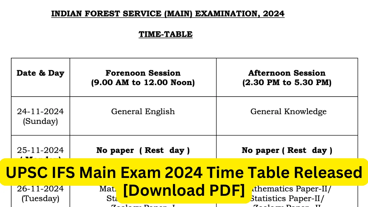 UPSC IFS Main Exam 2024 Time Table Released [Download PDF]