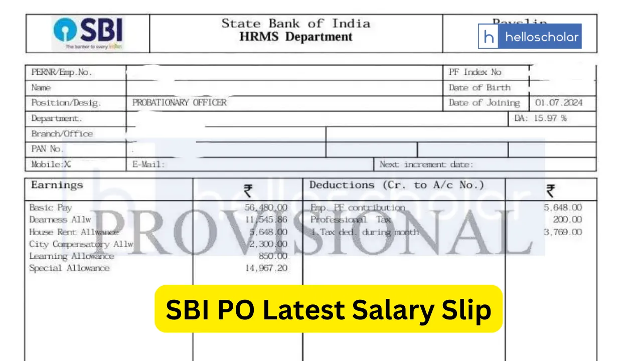 SBI PO Salary Slip 2024, Download SBI PO Latest Salary Slip of New Joinee